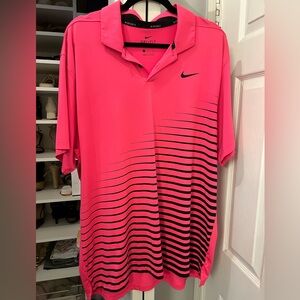Nike Dri-Fit Neon Pink Golf Polo with Black Stripe Print